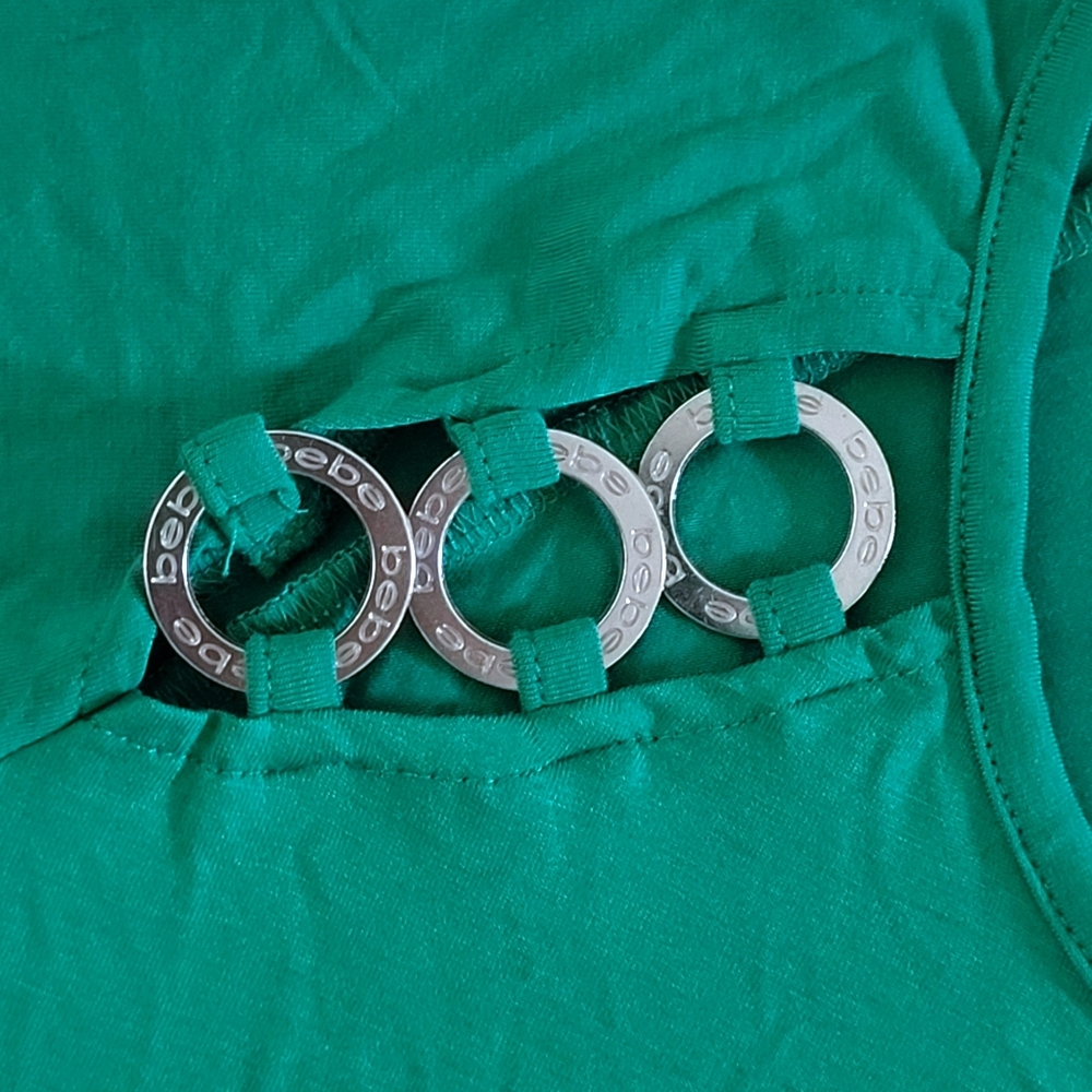 bebe Green💚 Top With Triple3️⃣ Silver🤍 Rings Detail - NWT - Picture 11 of 16